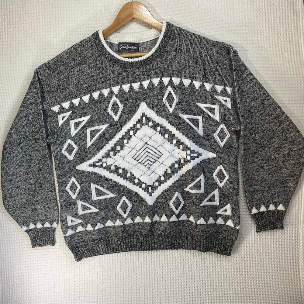 Vintage Serge Saint Yves Aztec Geometric Cozy Oversized Knit Sweater — Excellent